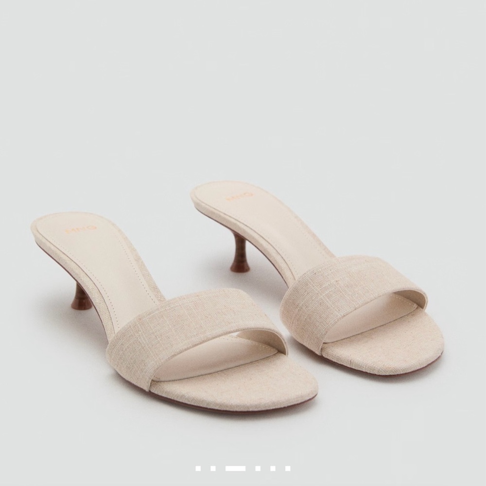 Mango Linen-Like Beige Women's Kitten Heels NWT